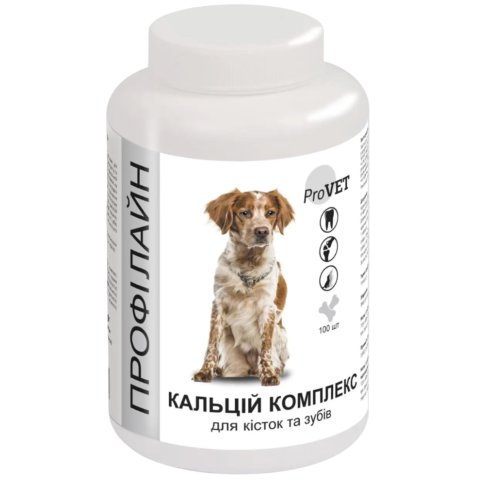 Вітамінно-мінеральна добавка для собак ProVET Профілайн Кальцій комплекс, для кісток та зубів, 100 таблеток, 123 г (PR241877) - фото 1