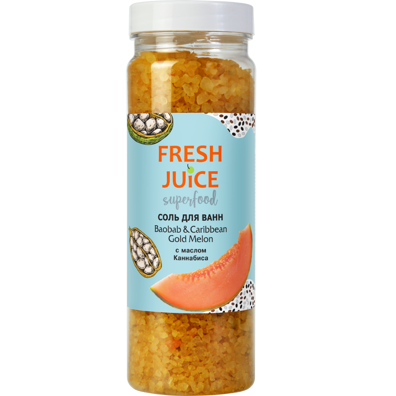 Соль для ванны Fresh Juice Superfood Baobab & Caribbean Gold Melon 700 г - фото 1