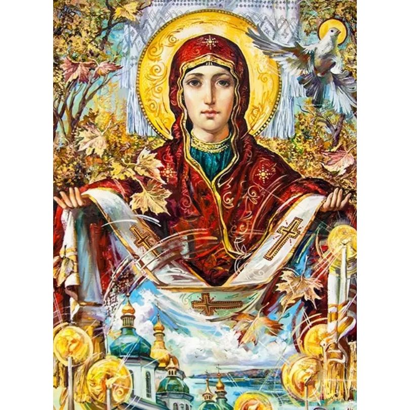 Алмазна мозаїка Чарівна мозаїка ікона Свята Покрова зі стразами на підрамнику 40х50 см (1763485701.0)  - фото 1