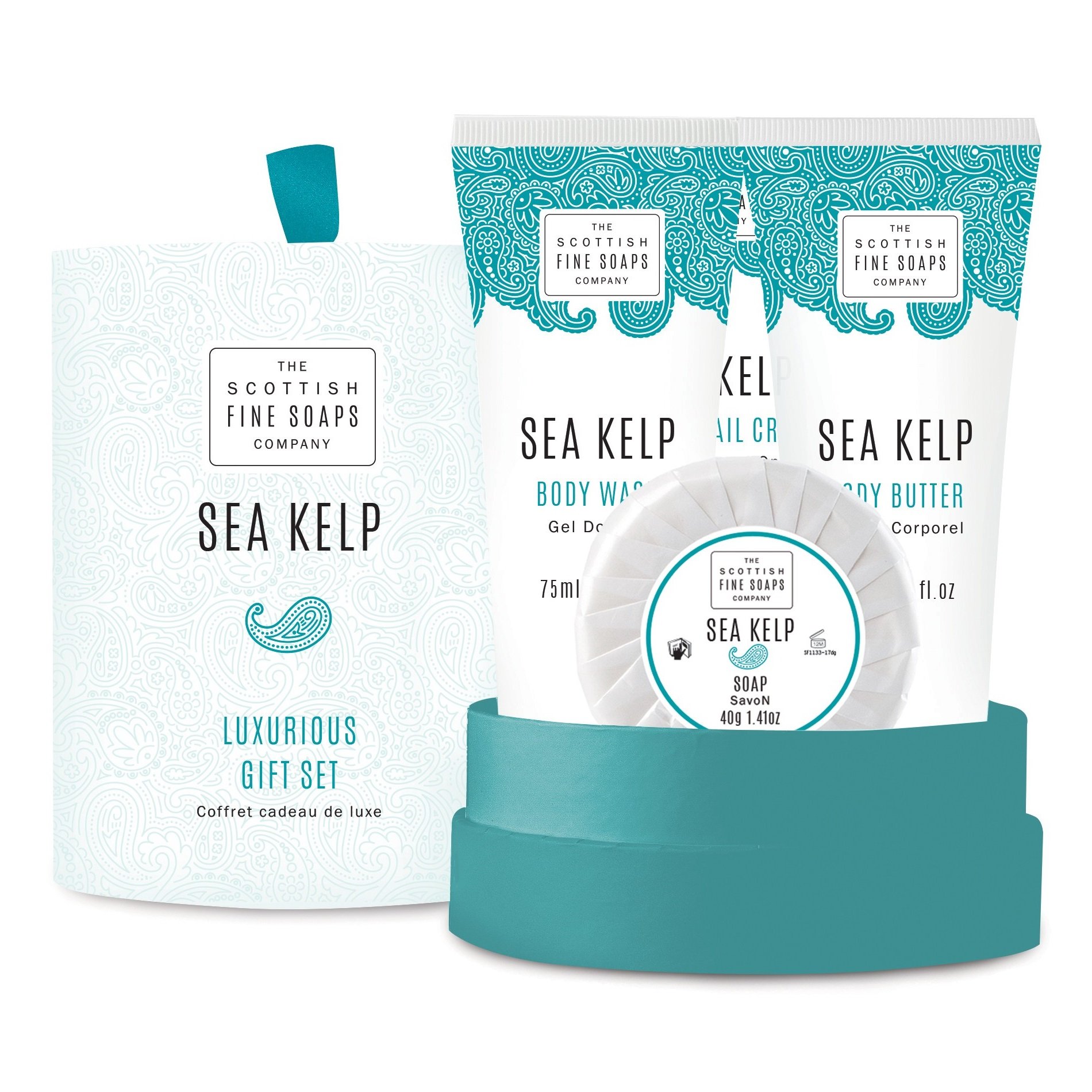 Подарочный набор Scottish Fine Soaps Sea Kelp Luxurious Gift Set: Крем для душа, 75 мл + Крем для рук, 75 мл + Масло для тела, 75 мл + Твердое мыло, 40 г (63196) - фото 1