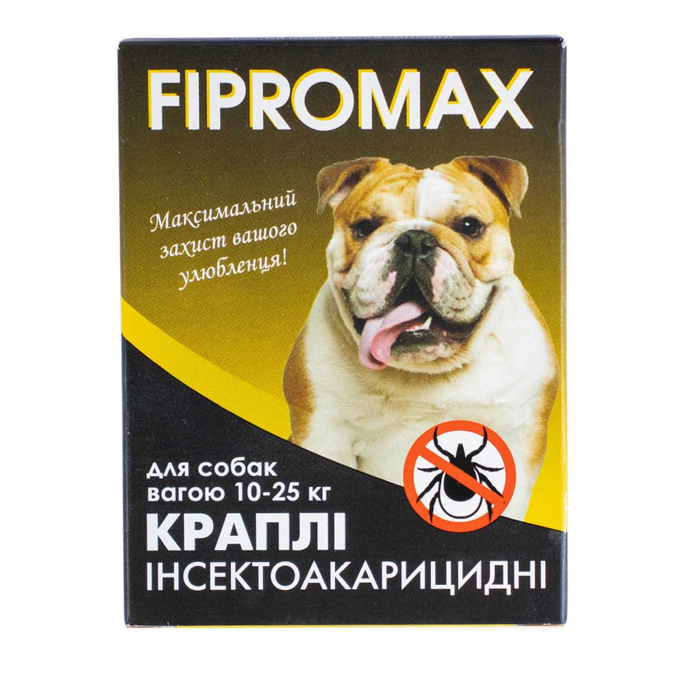 Краплі Fipromax проти бліх та кліщів, для середніх собак вагою 10-25 кг, 2 піпетки - фото 1