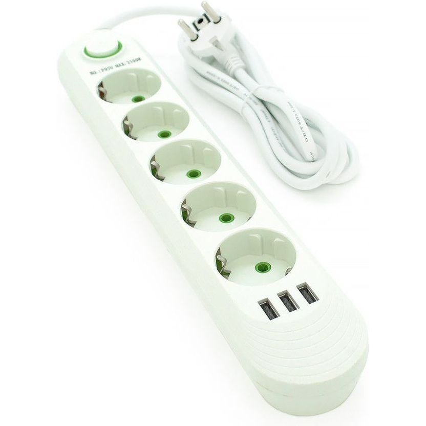 Мережевий фільтр-подовжувач Voltronic F05UW 5 розеток + 3 USB 1.5 м 3х0.75 мм 2500W White - фото 1