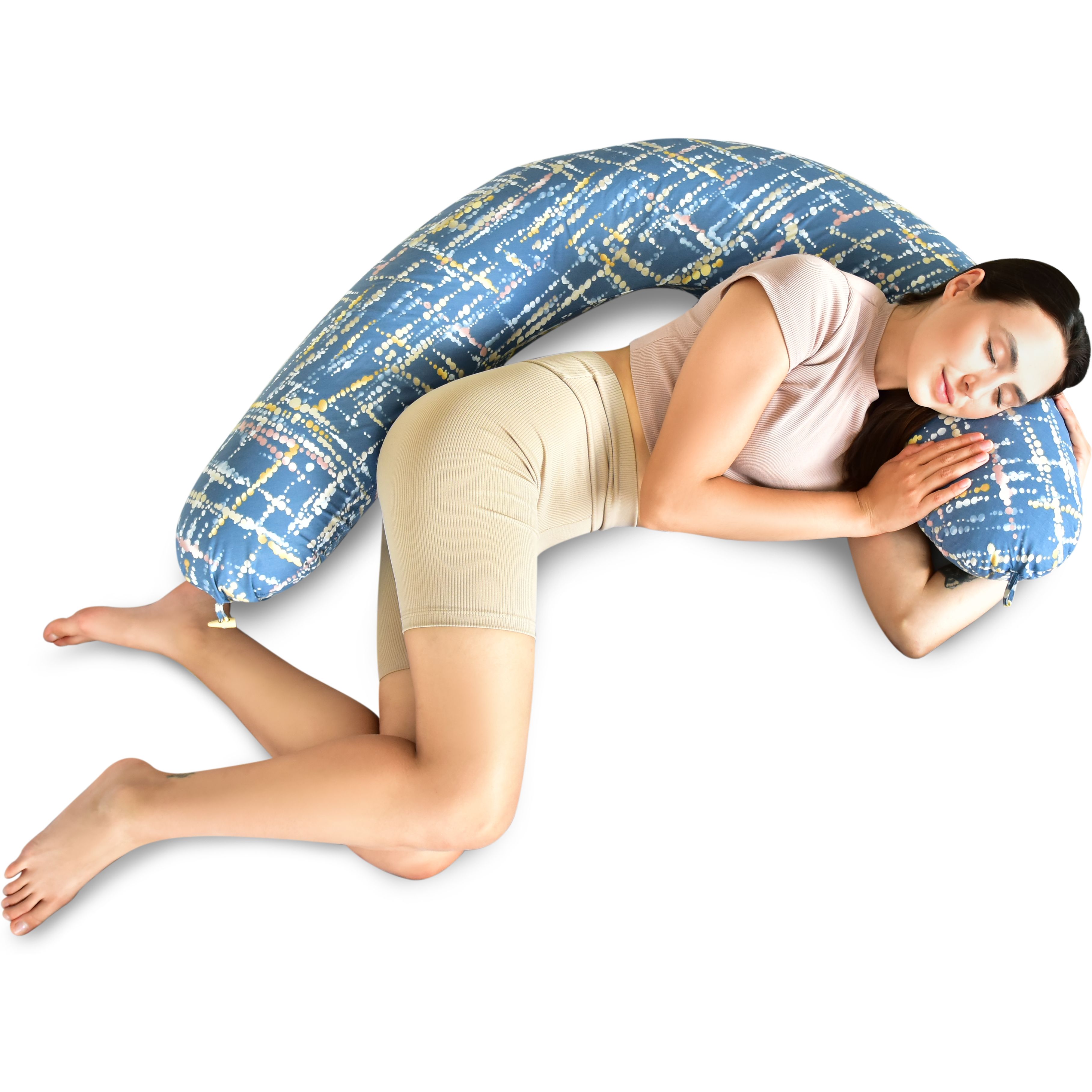 Подушка для беременных и кормления Papaella U-образной формы с пуговицей, 30х190 см, акварель деним - фото 7