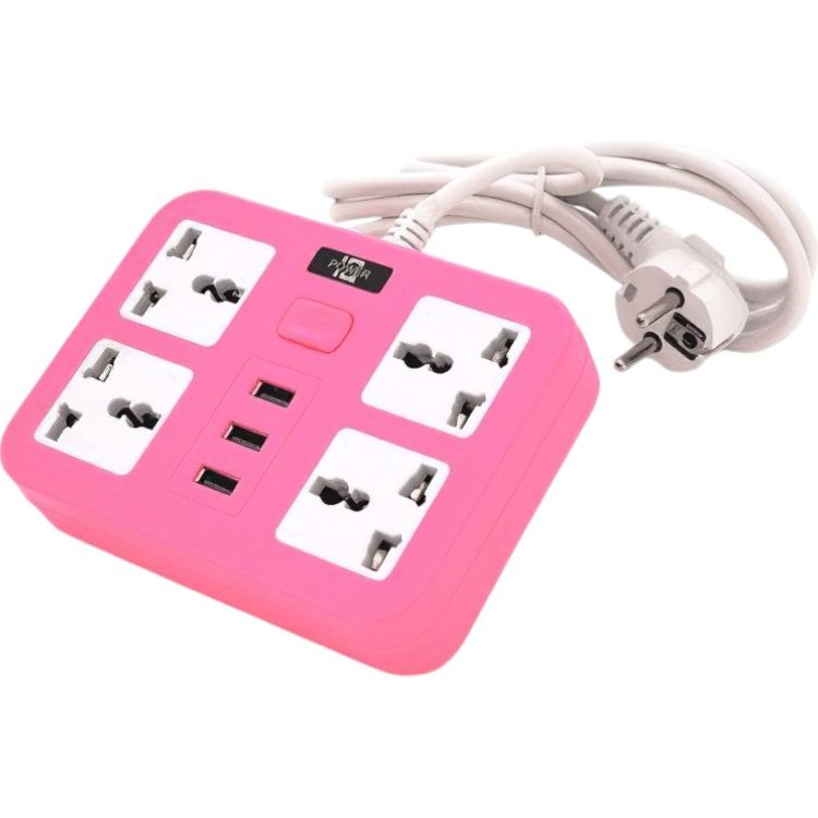 Сетевой фильтр ТВ-Т15 4 розетки + 3 USB 2 м сечение 3х0.75 мм 2500W Pink - фото 1