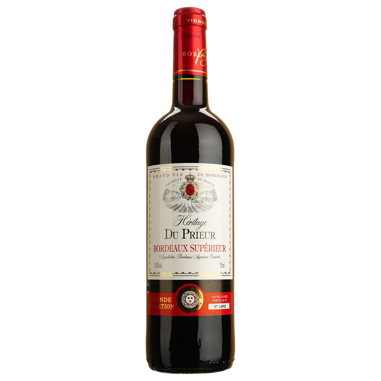 Вино Heritage Du Prieur Bordeaux Superieur AOP, червоне, сухе, 0,75 л - фото 1