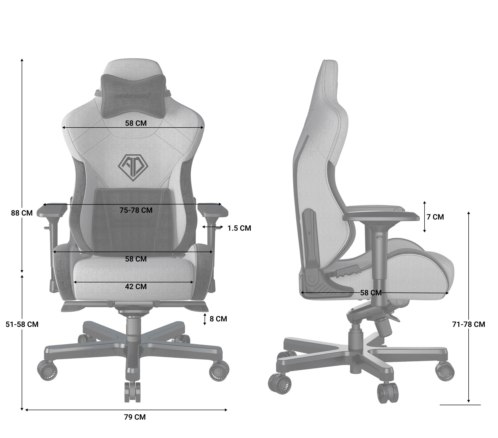 Кресло игровое Anda Seat T-Pro 2 Size XL Grey/Black (AD12XLLA-01-GB-F) - фото 17