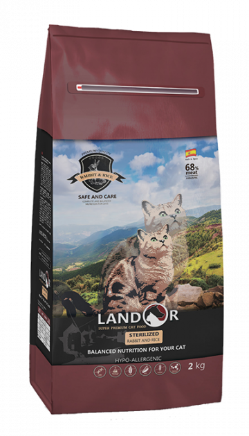Сухой корм для кошек с избыточным весом и стерилизованных Landor, кролик с рисом, 400 г - фото 1