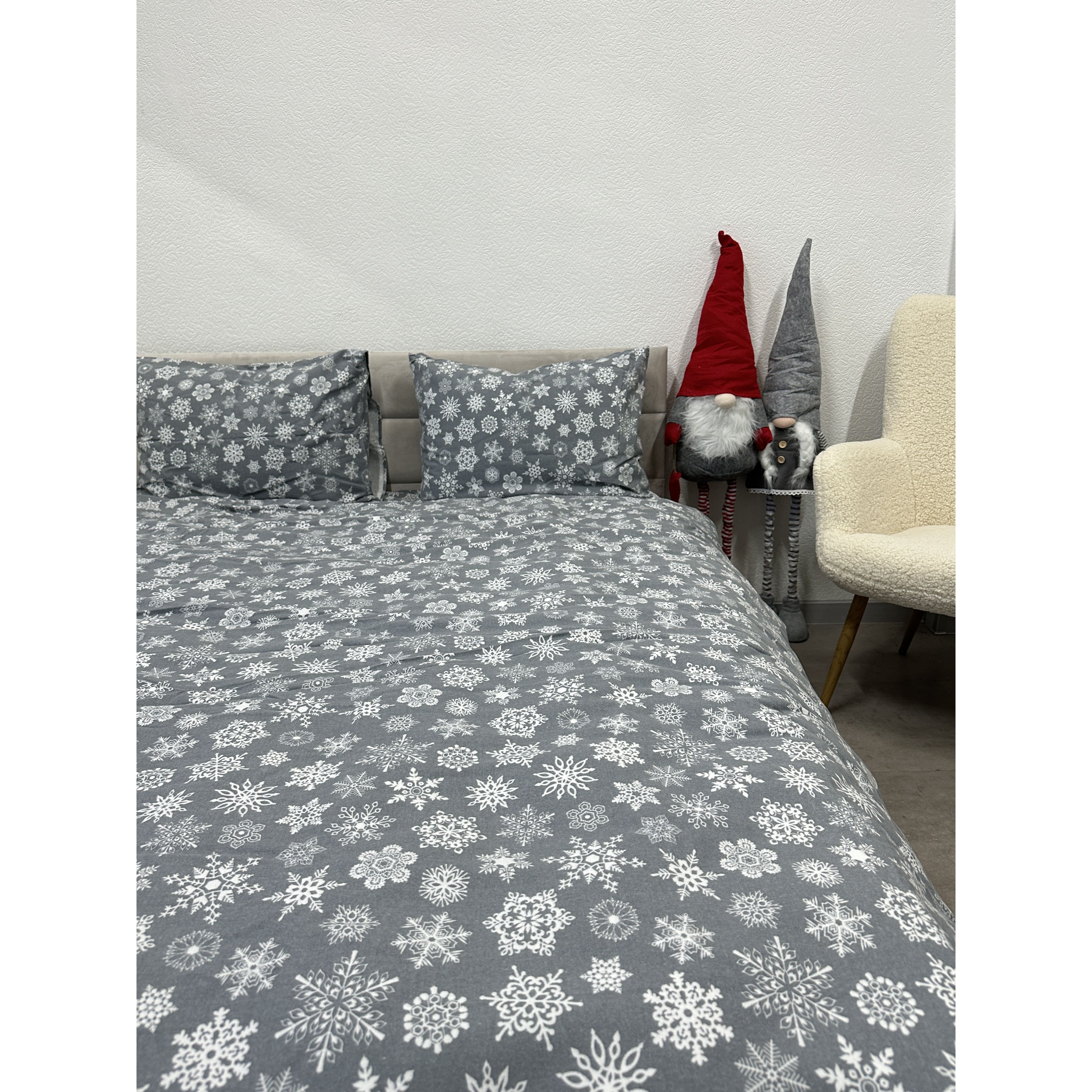 Комплект постельного белья Ecotton двуспальный 15501 Снежинка на сером (24263) - фото 7