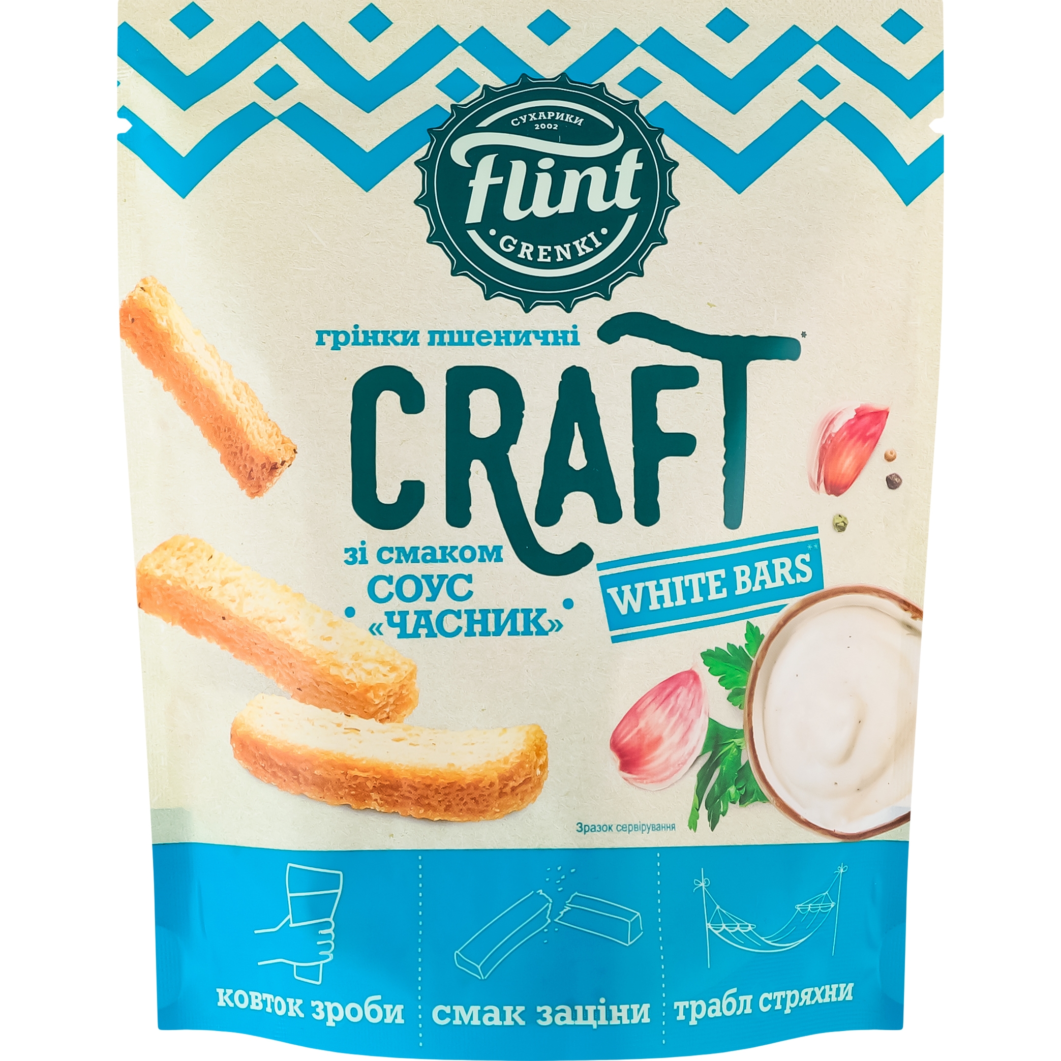 Гренки пшеничные Flint Craft Grenki со вкусом чесночного соуса 90 г - фото 1