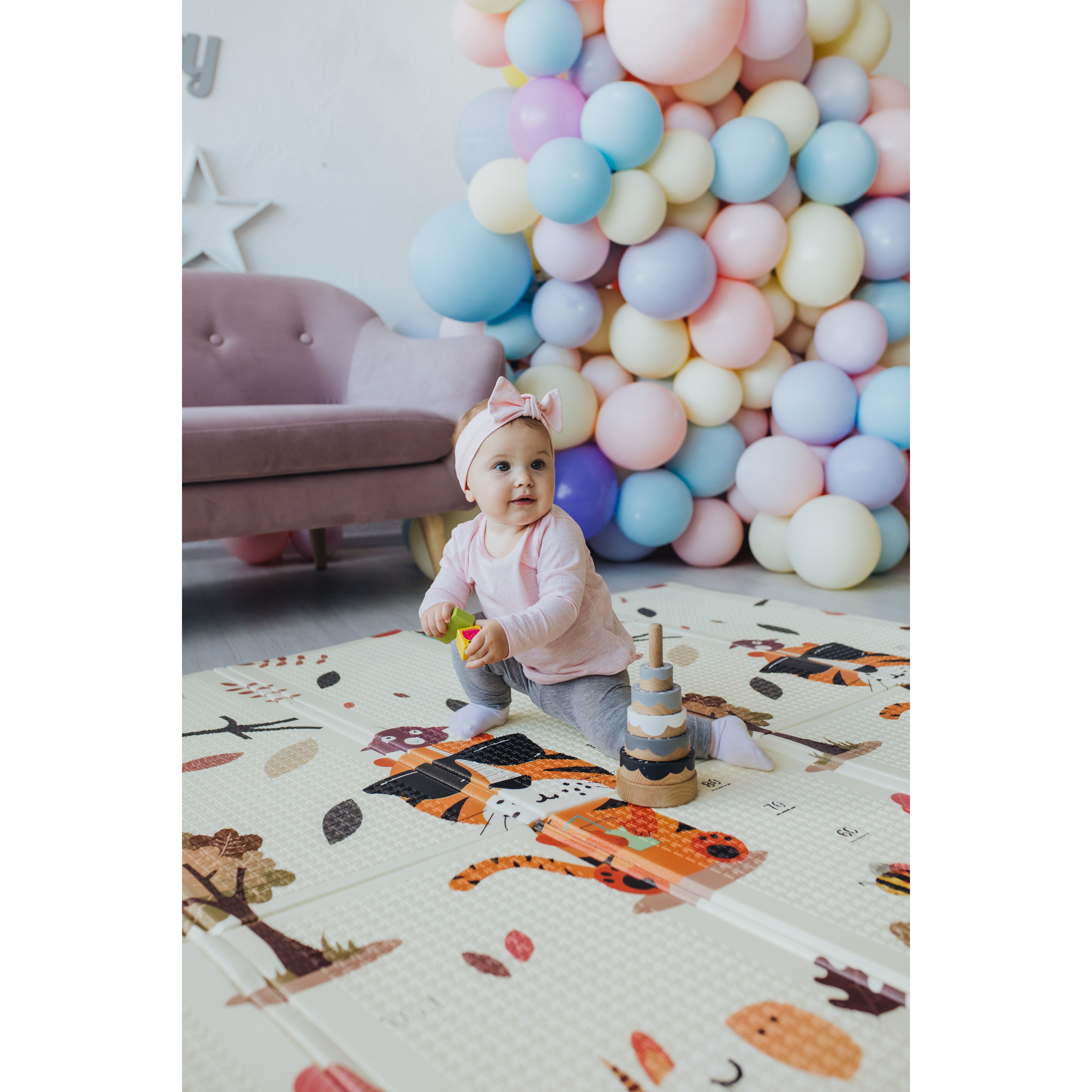 Дитячий килимок Poppet Тигреня в лісі та Світ тварин двосторонній складний 200х180x1 см (PP020-200) - фото 12