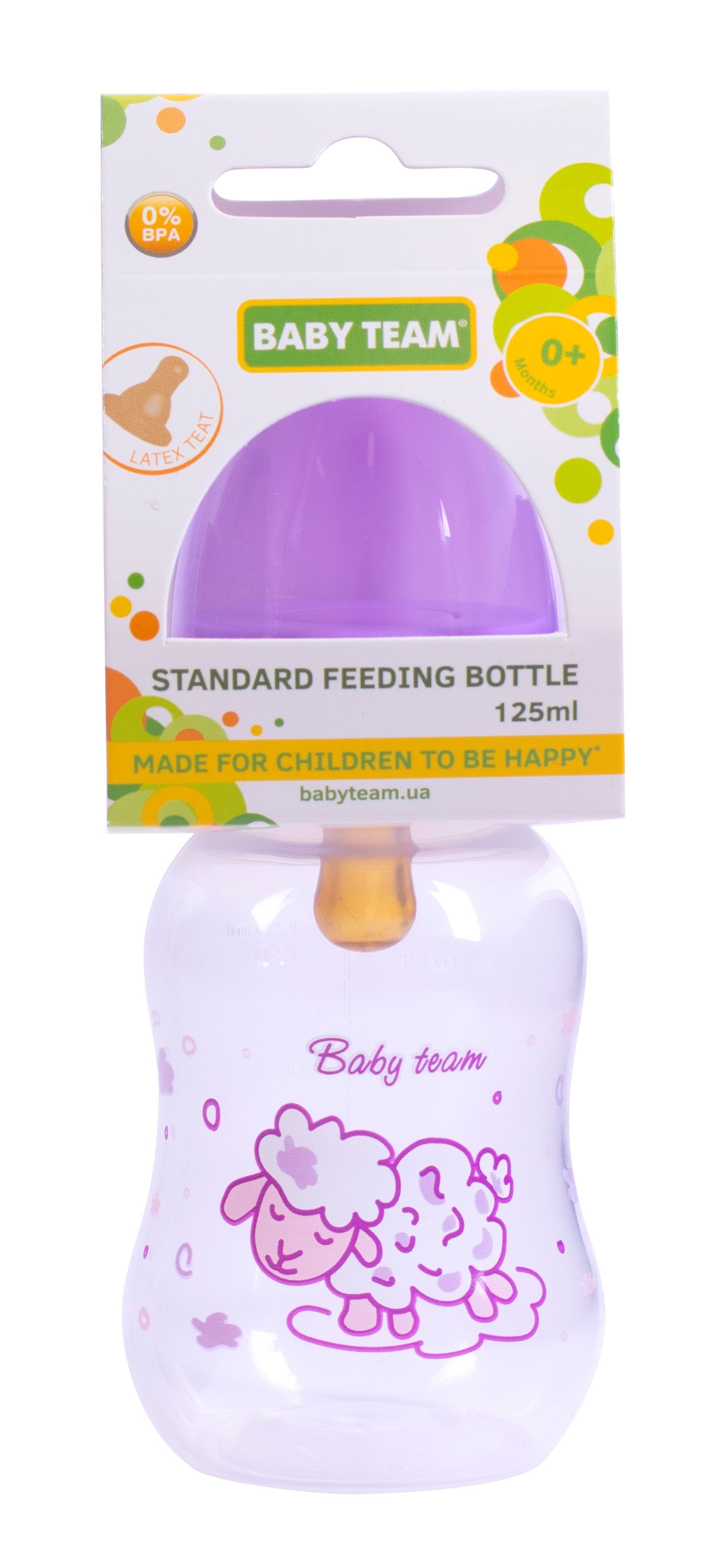 Пляшечка для годування Baby Team, з латексною соскою, 125 мл, фіолетовий (1300_фіолетовий) - фото 3