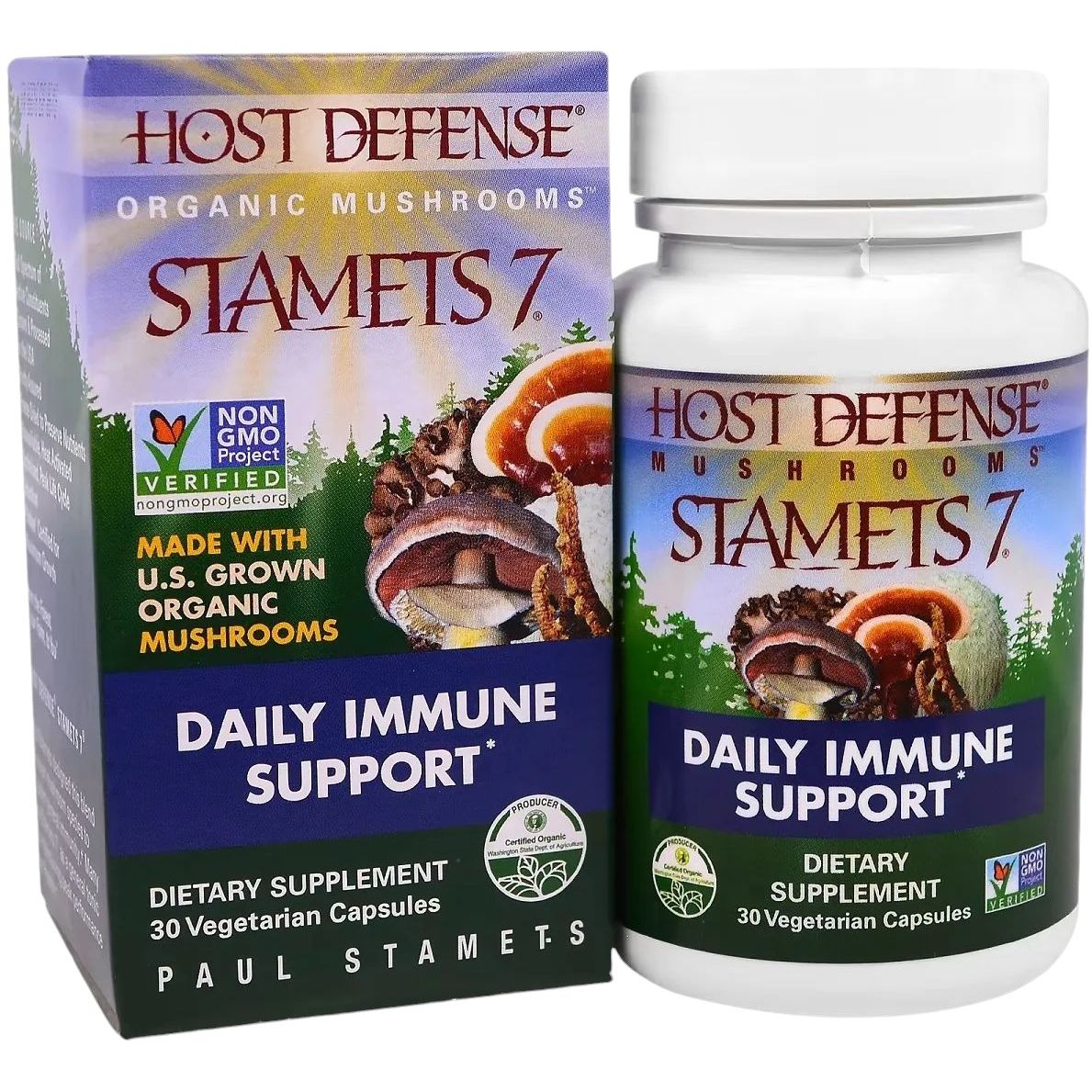 Ежедневная поддержка иммунитета комплекса из 7 грибов Fungi Perfecti Stamets 7 Daily Immune Support 30 вегетарианских капсул - фото 1