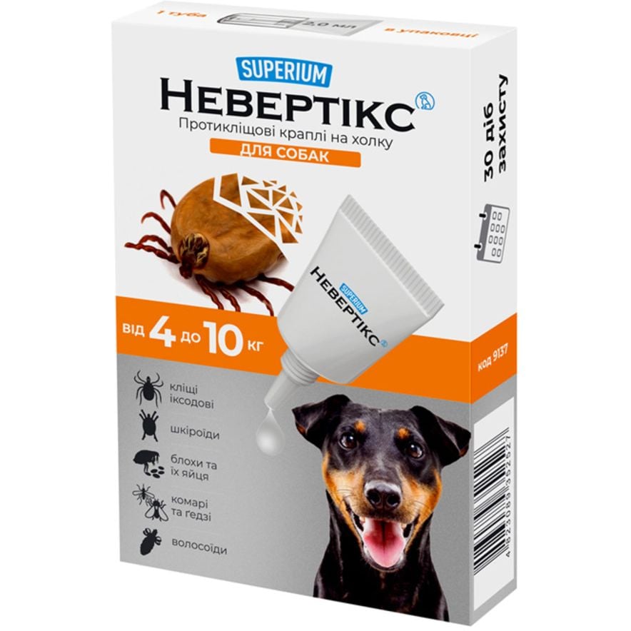 Противоклещевые капли на холку для собак Superium Невертикс, 4-10 кг - фото 1