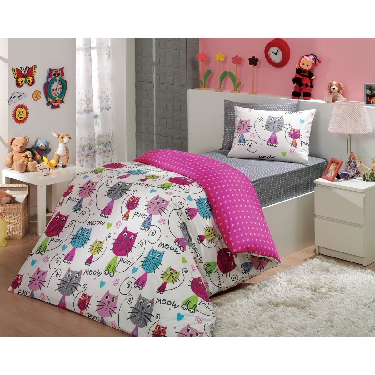 Комплект постельного белья Hobby Poplin Meow, поплин, 220х160 см, розовый (29602_1,5_p) - фото 1