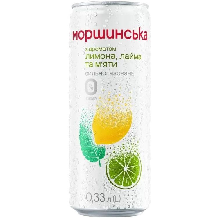 Напій Моршинська з ароматом лимона, лайма та м'яти сильногазований 0.33 л - фото 1