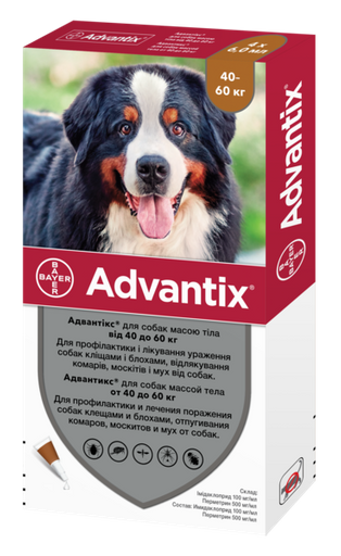 Капли Elanco (Bayer) Advantix от блох и клещей для собак от 40 до 60 кг 1 шт. - фото 1