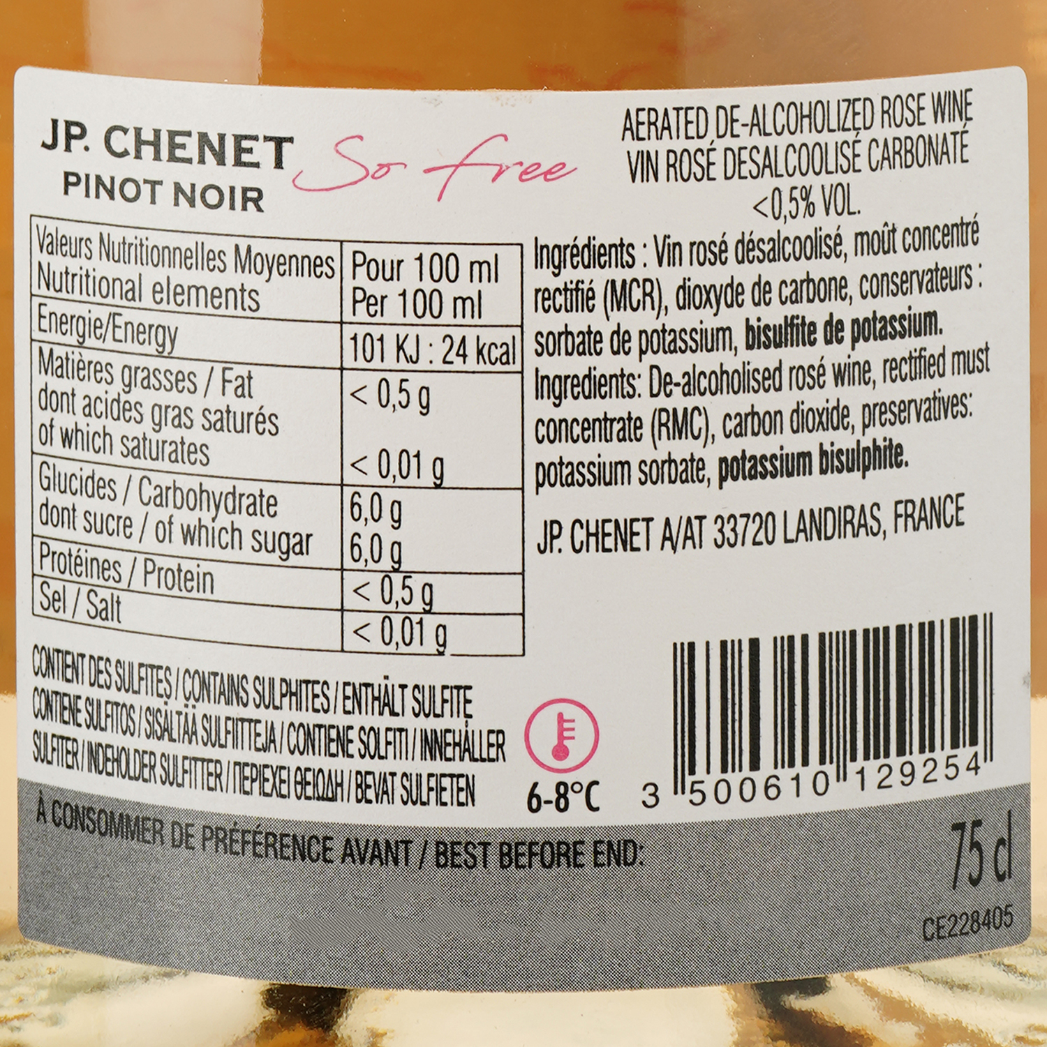 Вино ігристе безалкогольне J.P. Chenet Pino Noir Sparkling рожеве напівсухе 0.75 л - фото 3