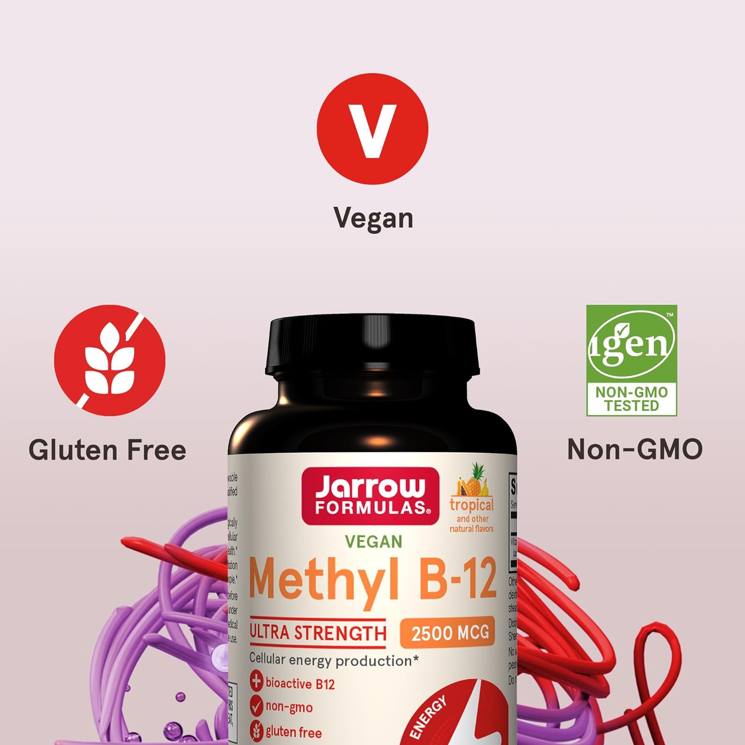 Метил B-12 Jarrow Formulas Methyl B-12 с тропическим вкусом 2500 мкг 100 жевательных таблеток - фото 4