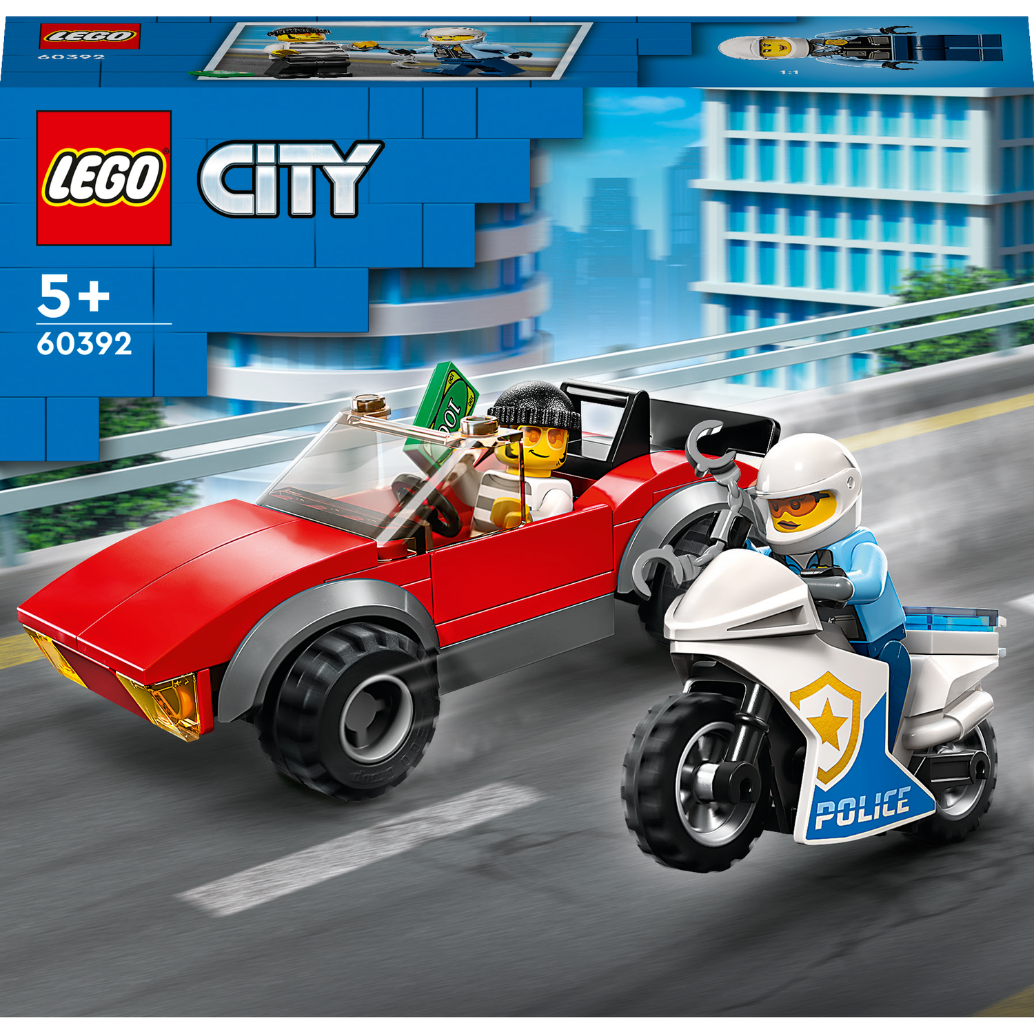 Конструктор LEGO City Преследование автомобиля на полицейском мотоцикле, 59 деталей (60392) - фото 1