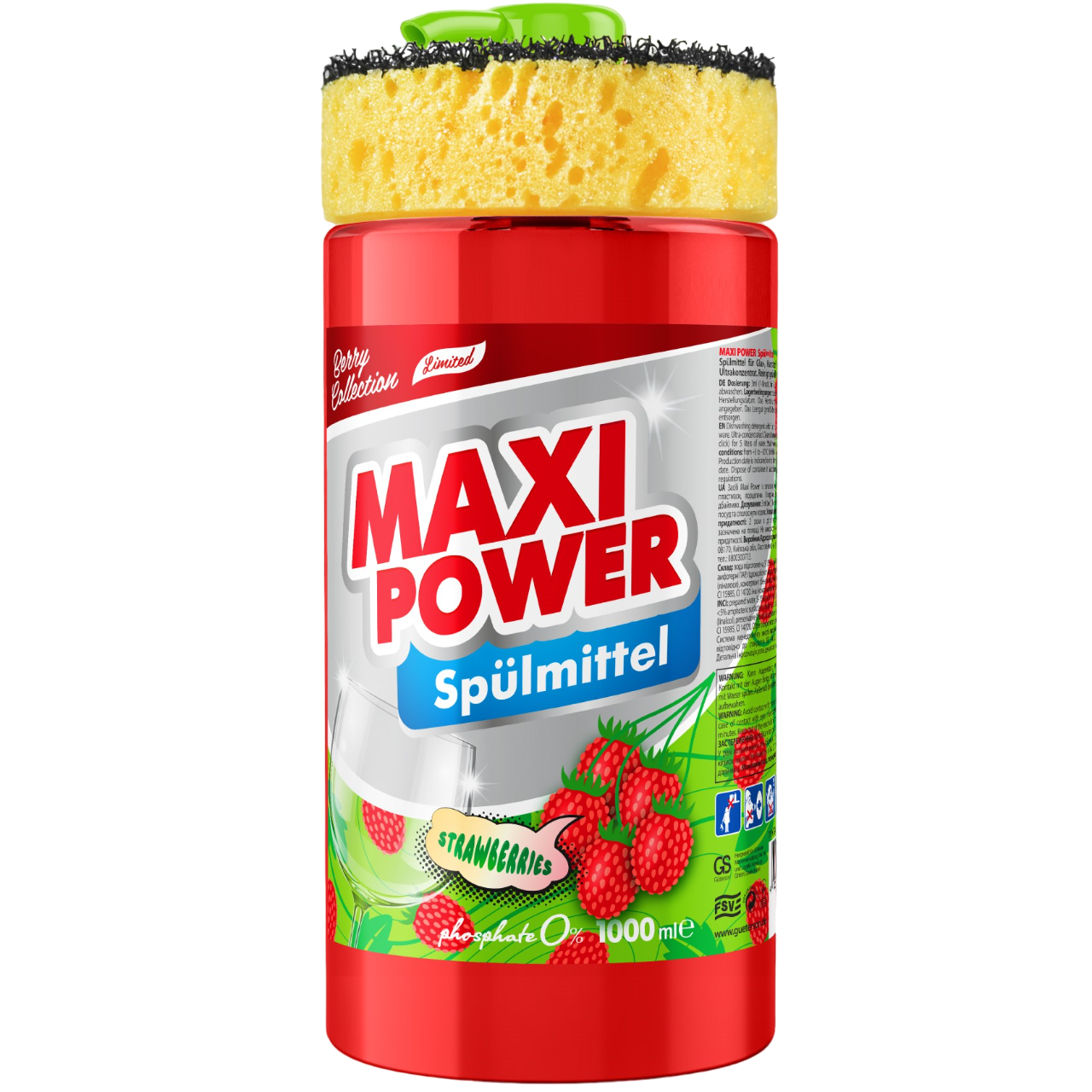 Засіб для миття посуду Maxi Power Суниця з губкою 1 л - фото 1