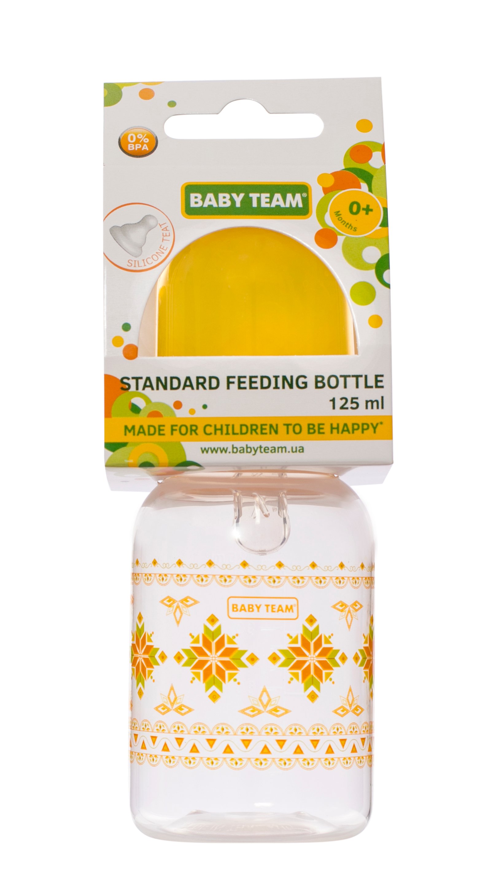 Бутылочка для кормления Baby Team, с силиконовой соской, 125 мл, желтый (1400_желтый) - фото 2