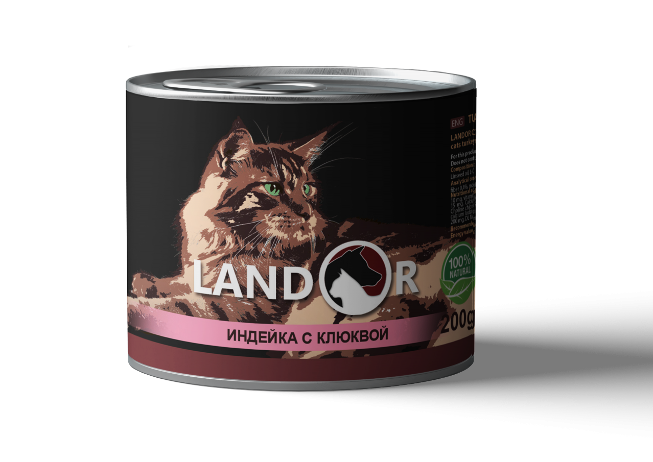 Влажный корм для котов Landor, индейка с клюквой, 200 г - фото 1
