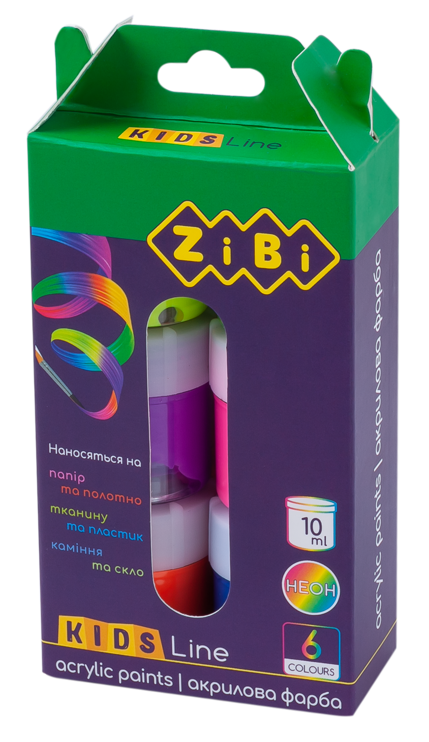 Акриловые краски ZiBi Kids Line Neon, 6 цветов (ZB.6661) - фото 1