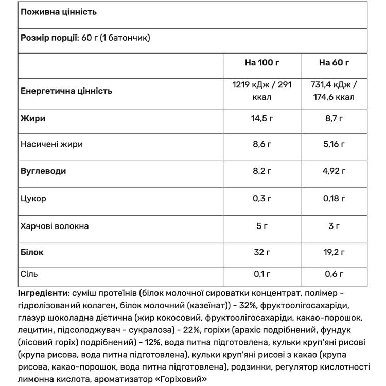 Протеїновий батончик Power Pro горіх Nutella без цукру 32% 60 г - фото 2