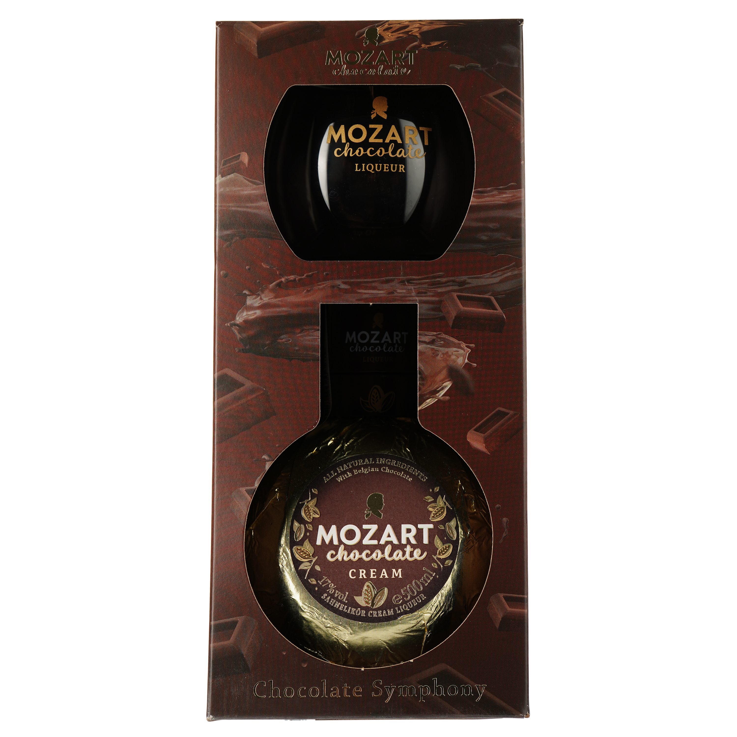 Лікер Mozart Chocolate Cream Gold, у подарунковій упаковці, з келихом, 17%, 0,5 л - фото 1