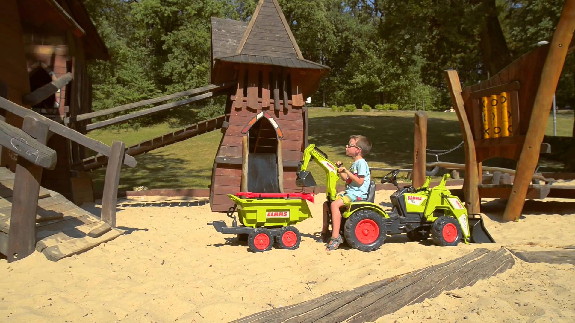 Дитячий трактор на педалях з причепом і 2 ковшами Falk Claas Axos, зелений (1010WH) - фото 6