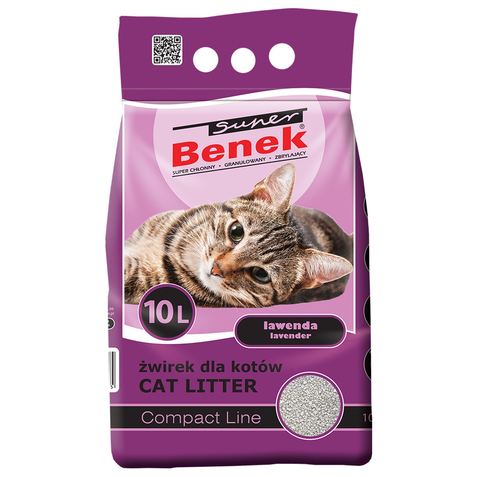Бентонітовий наповнювач для котячого туалету Super Benek Компактний, з ароматом лаванди, 10 л - фото 1