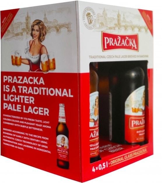 Набор пива Prazаcka светлое 4% (4 шт. х 0.5 л) + бокал - фото 2