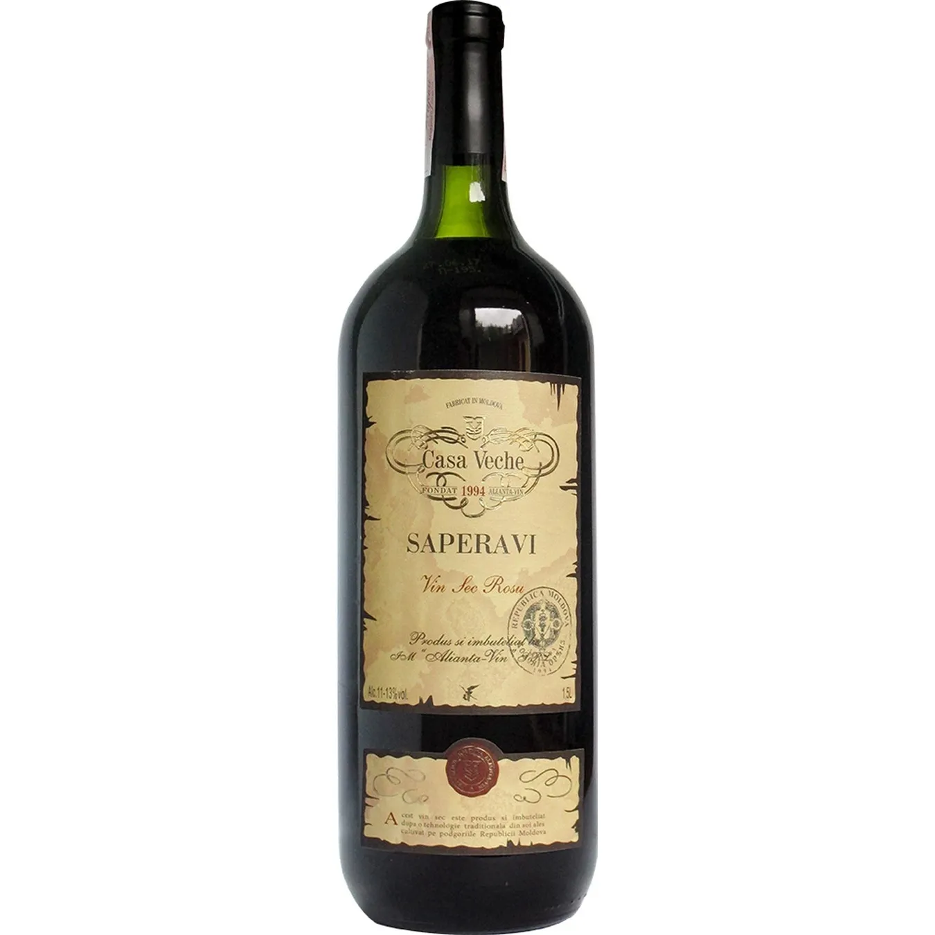 Вино Alianta vin Casa Veche Saperavi, красное, сухое, 10-12%, 1,5 л (718840) - фото 1