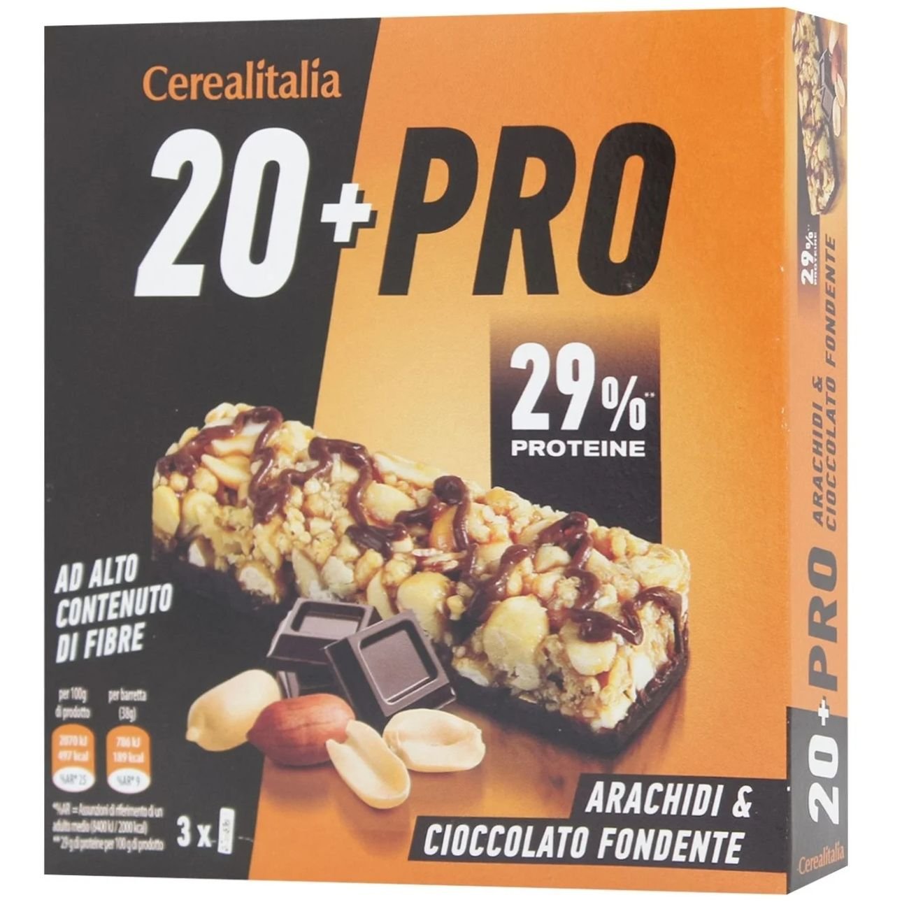 Батончик Cerealitalia 20+pro Арахис і чорний шоколад зерновий 114 г (3 шт. х 38 г) - фото 1