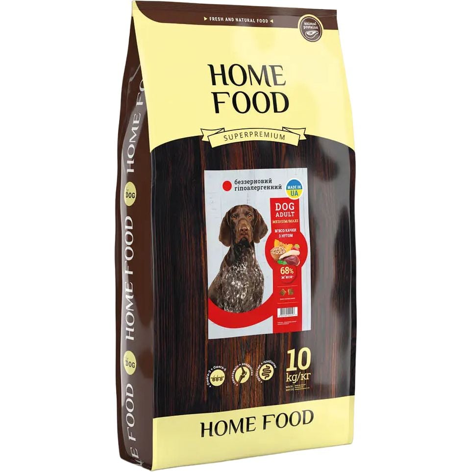 Беззерновой сухой корм для собак Home Food Adult Medium/Maxi Гипоаллергенный для средних и крупных пород с уткой и нутом 10 кг - фото 1