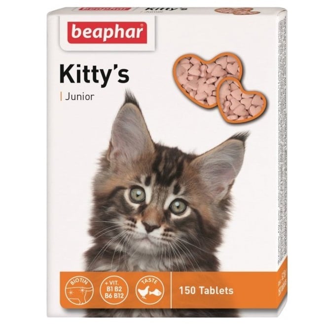 Фото - Корм для кішок Beaphar Вітамінізовані ласощі  Kittys Junior з біотином для кошенят, 150 шт 