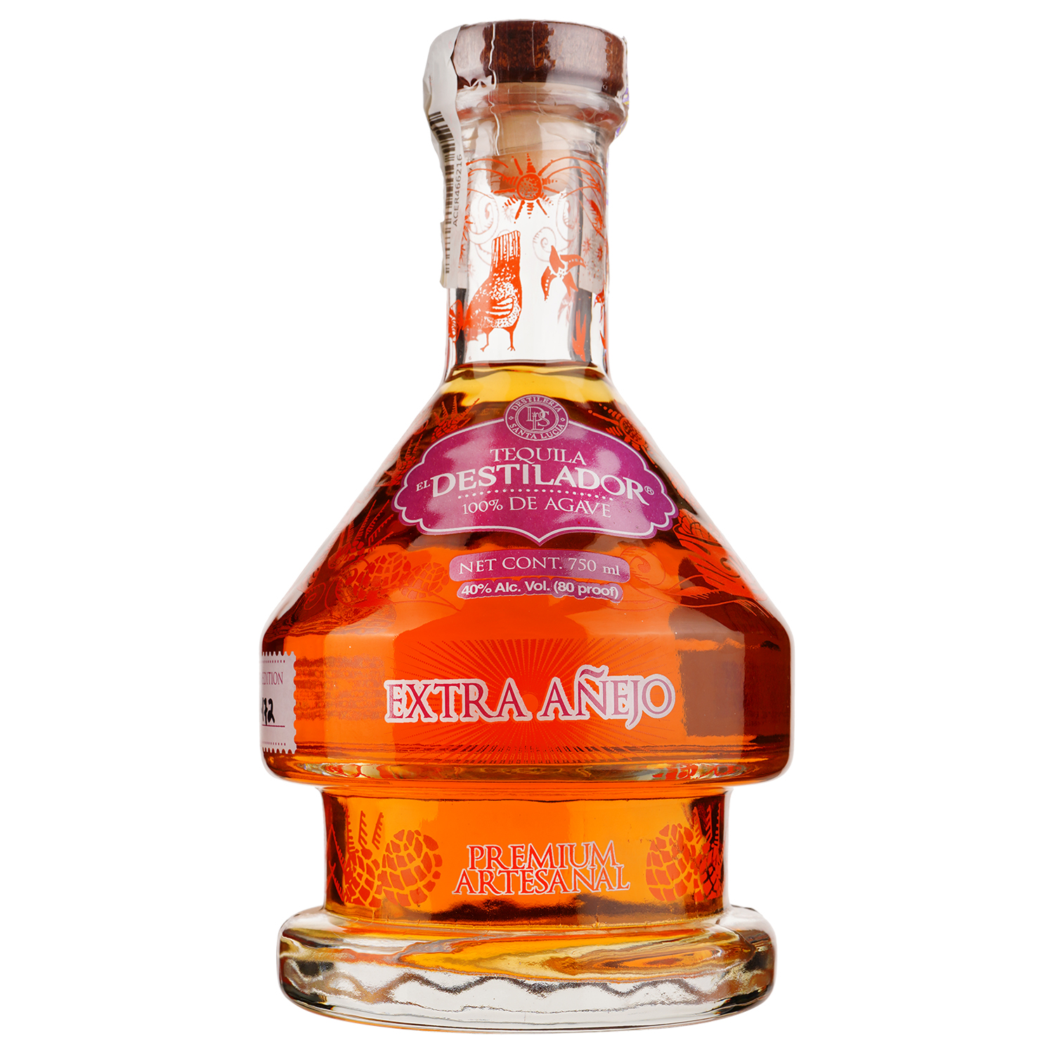 Текила Destileria Santa Lucia El Destilador Premium Extra Anejo 100% Agave 40% 0.75 л, в подарочной упаковке - фото 2