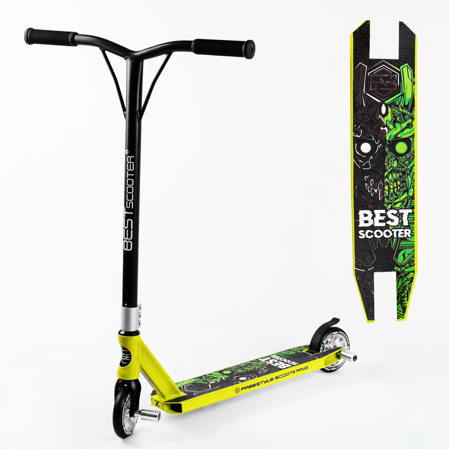 Самокат трюковый Best Scooter 69х11х54 см Зелено-желтый 000231669 - фото 2