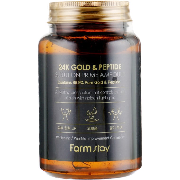 Ампульна сироватка для обличчя FarmStay 24K Gold&Peptide Solution Prime Ampoule із золотом і пептидами 250 мл - фото 1