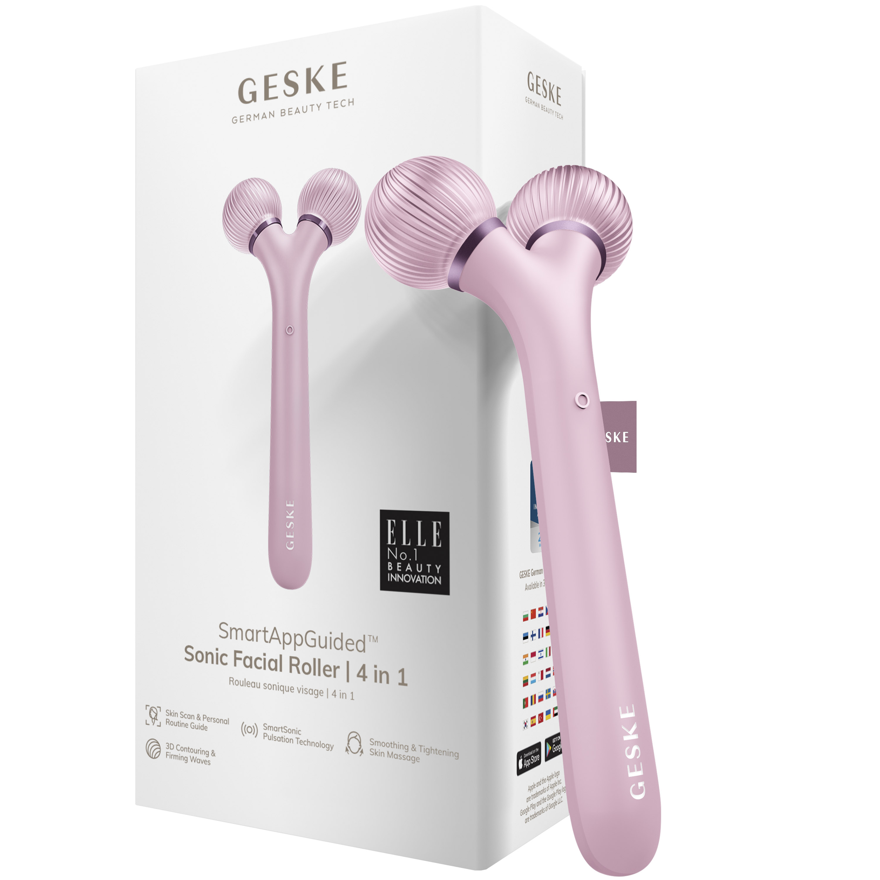 Электронный звуковой ролик для лица GESKE Sonic Facial Roller 4 в 1 розовый - фото 1