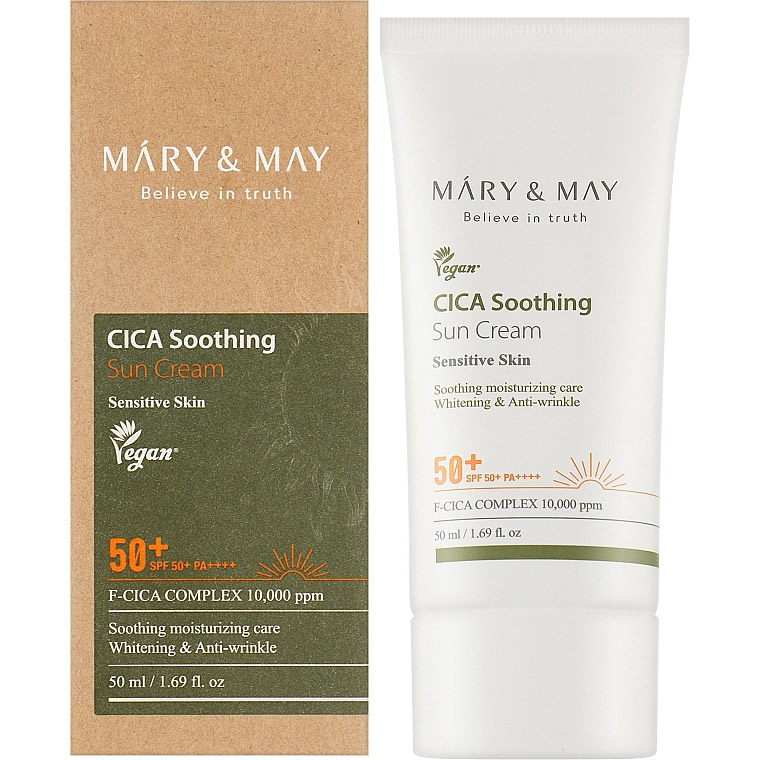 Успокаивающий солнцезащитный крем Mary & May CICA Soothing Sun Cream SPF50+ PA++++, с центеллой, 50 мл - фото 2