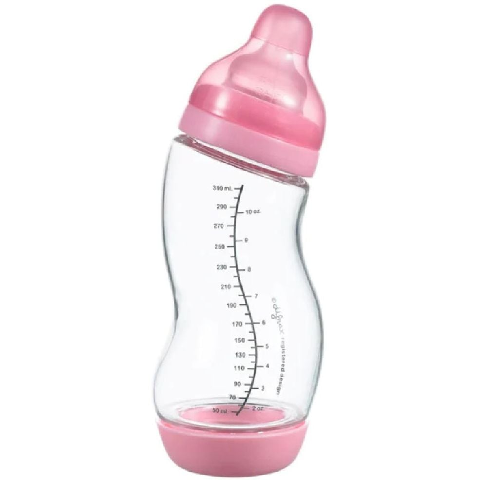 Стеклянная антиколиковая бутылочка Difrax S-bottle Wide Pink с силиконовой соской 310 мл (737FE Pink) - фото 1