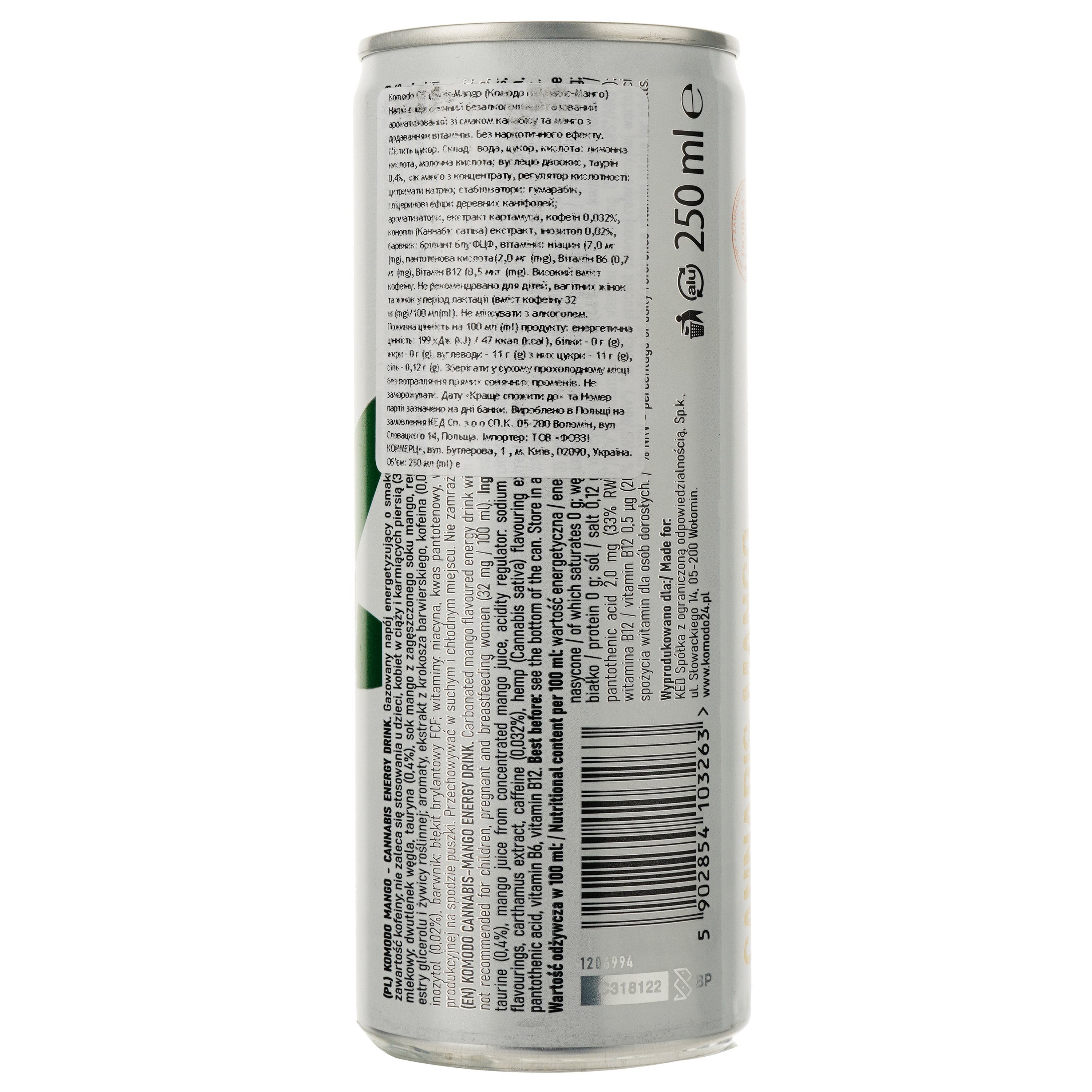 Енергетичний безалкогольний напій Komodo Cannabis Mango 250 мл - фото 2