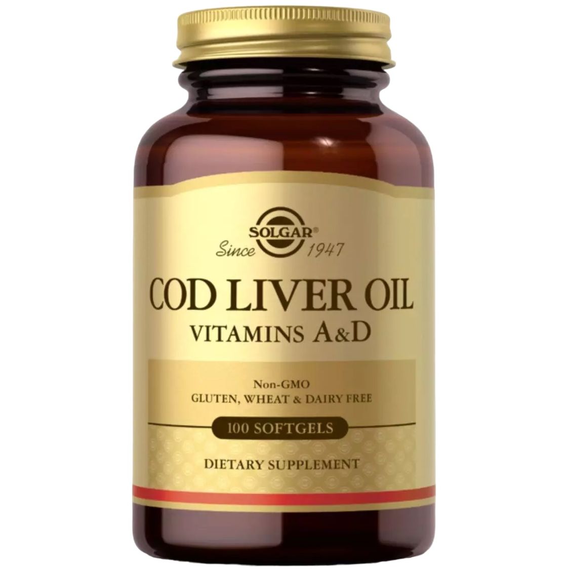 Вітаміни A і D Solgar Cod Liver Oil & Vitamins A & D з печінки норвезької тріски 100 капсул - фото 1