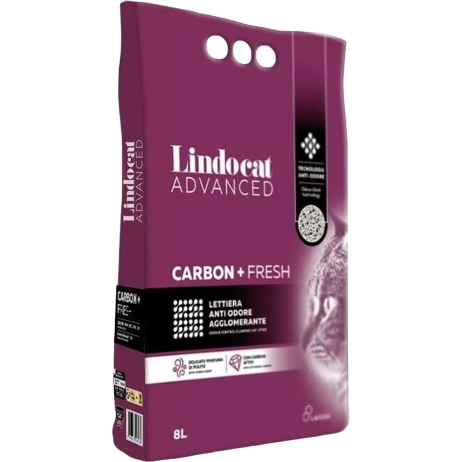 Наповнювач бентонітовий для котячого туалету Lindocat Advanced Carbon + Fresh 8 л - фото 1