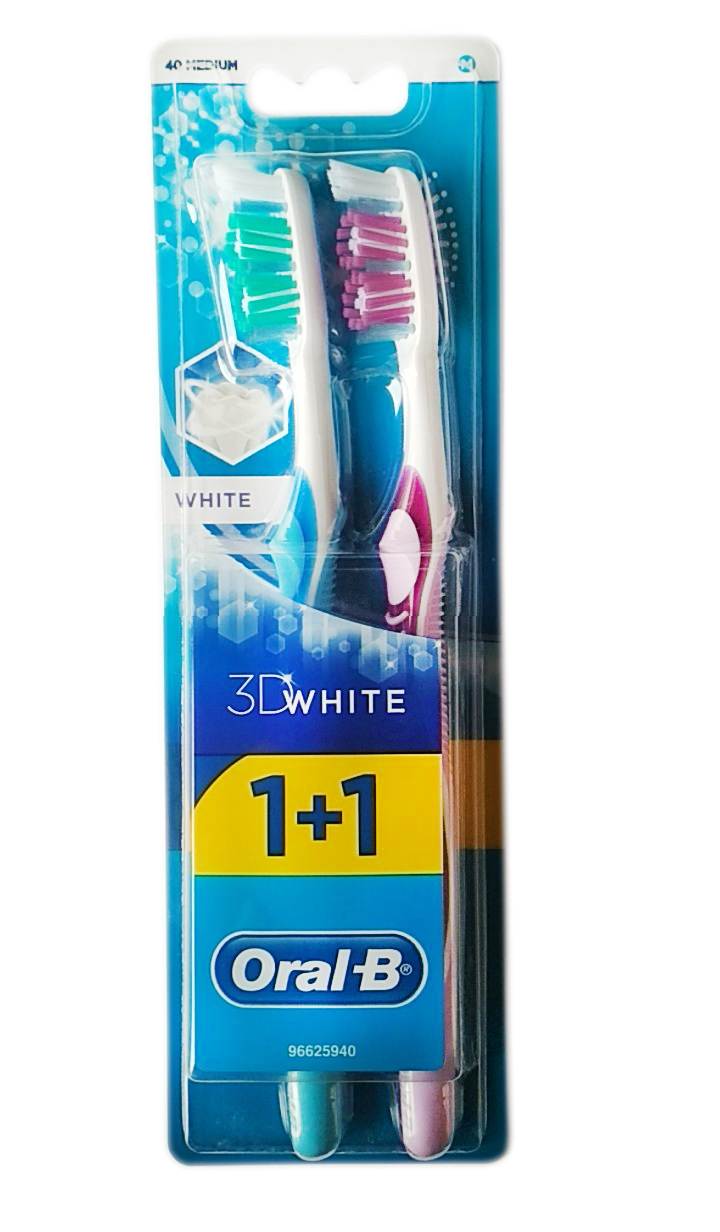 Зубная щетка Oral-B 3D White Отбеливание, средняя, синий с фиолетовым, 2 шт. - фото 1