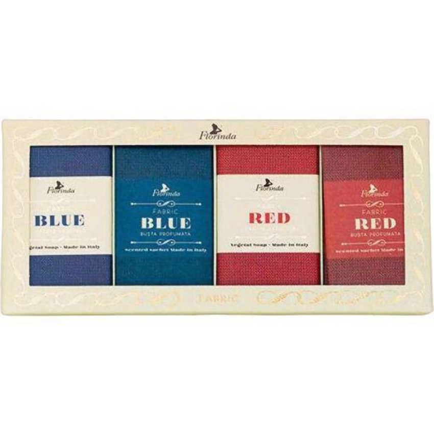 Набір мила Florinda Італійські тканини, синє, червоне, 400 г (2 шт. х 200 г) + 6 ароматичних пакетиків - фото 1