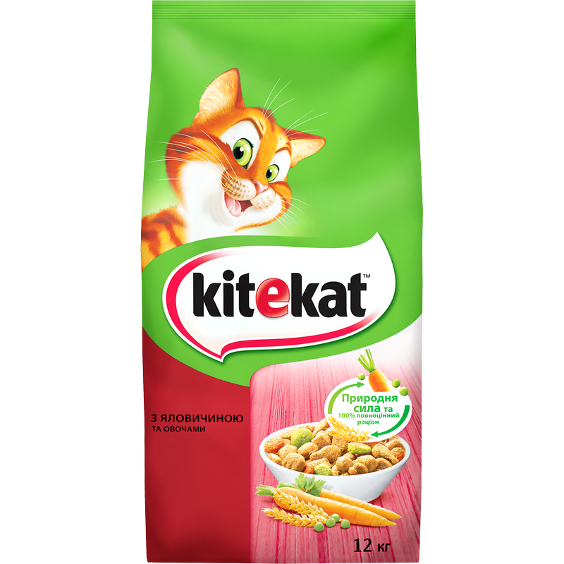 Сухий корм для котів Kitekat, яловичина з овочами, 12 кг - фото 1