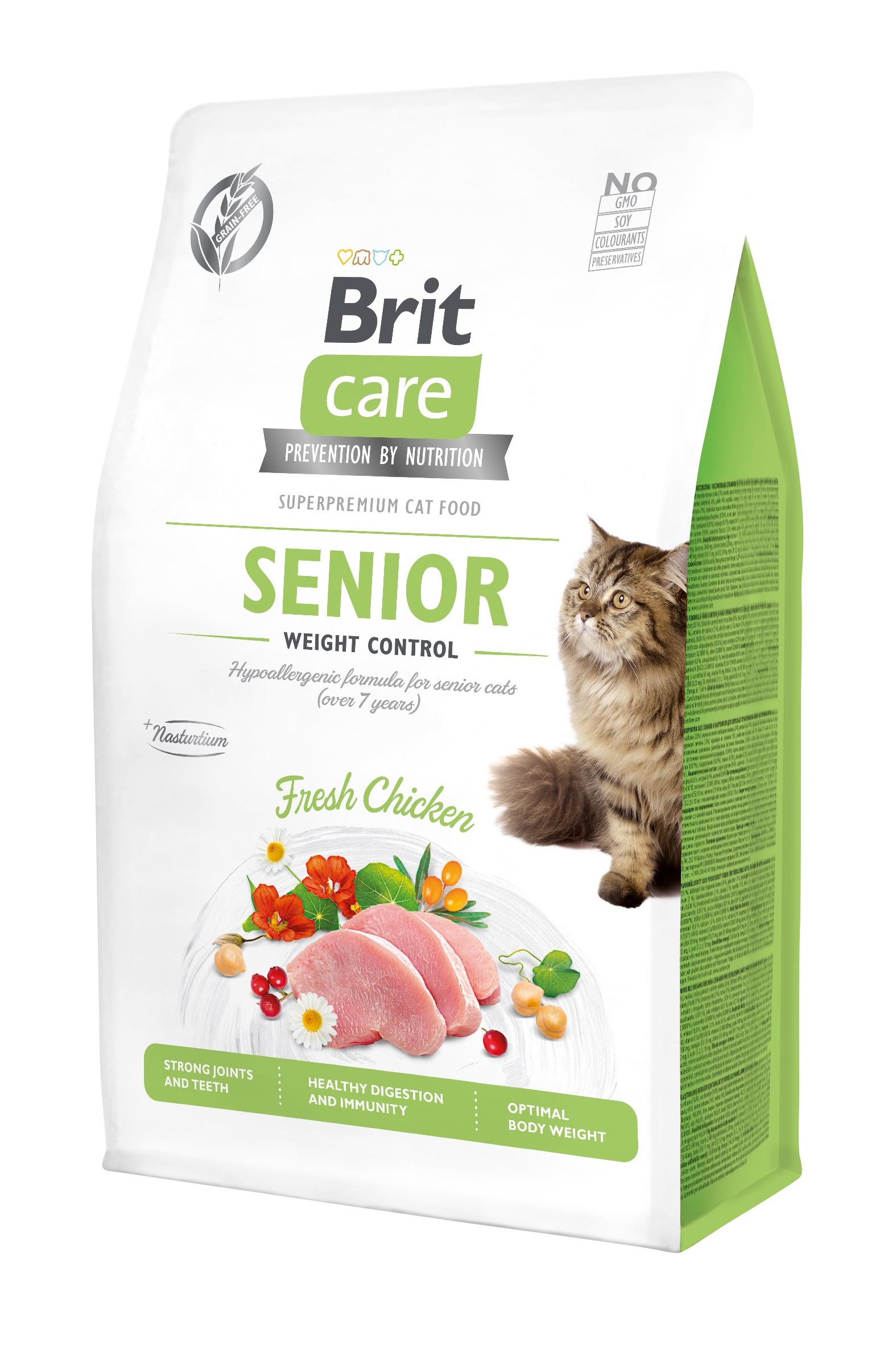 Беззерновой сухой корм для пожилых кошек с избыточным весом Brit Care Cat GF Senior Weight Control, с курицей, 0,4 кг - фото 1