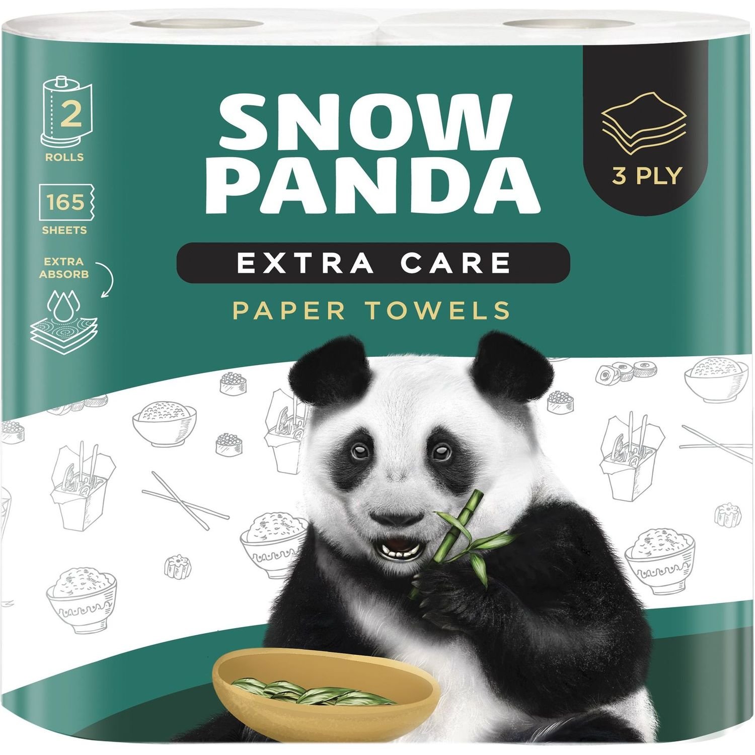 Рушники Сніжна Панда Extra Care, тришарові, 2 рулона - фото 1